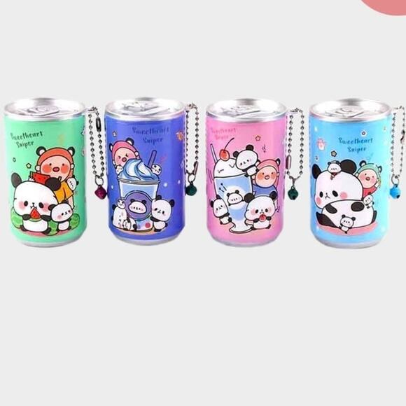Set of 4 Panda Design Mini Travel Wet Wipes in a Can With Keychain and Bell - Picture 2 of 7